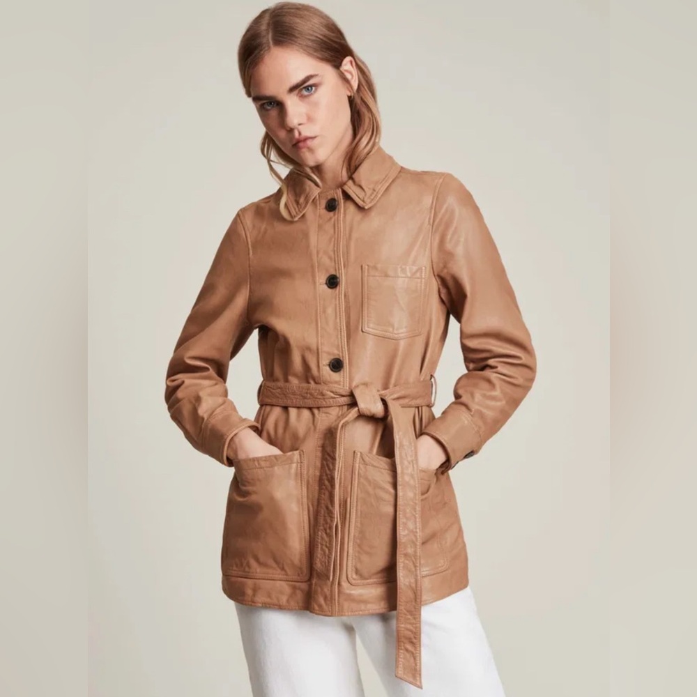 All Saints Eve Tan Leather Jacket with belt